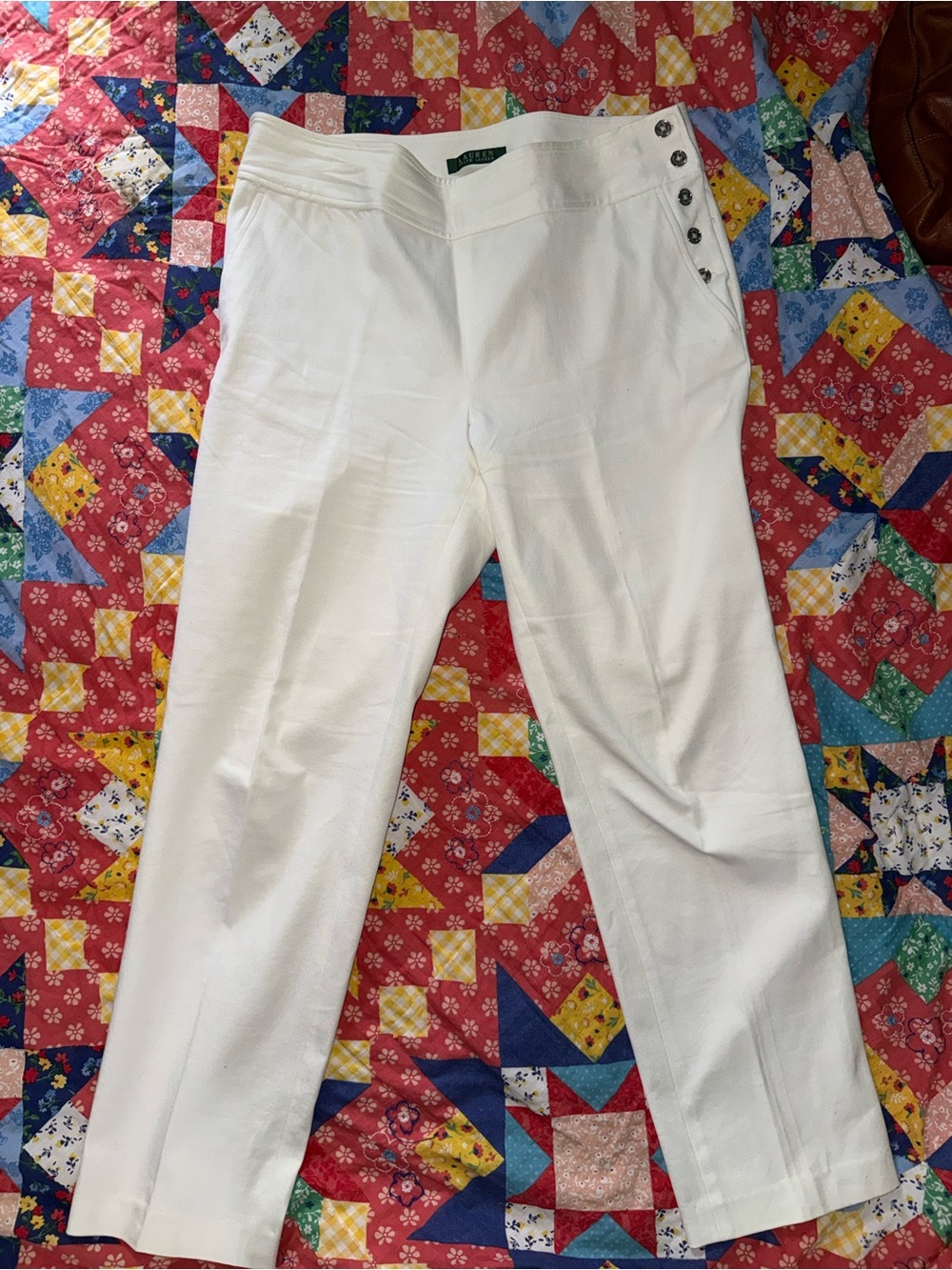 Lauren Ralph Lauren White Women’s Tailored Trousers with Side Buttons